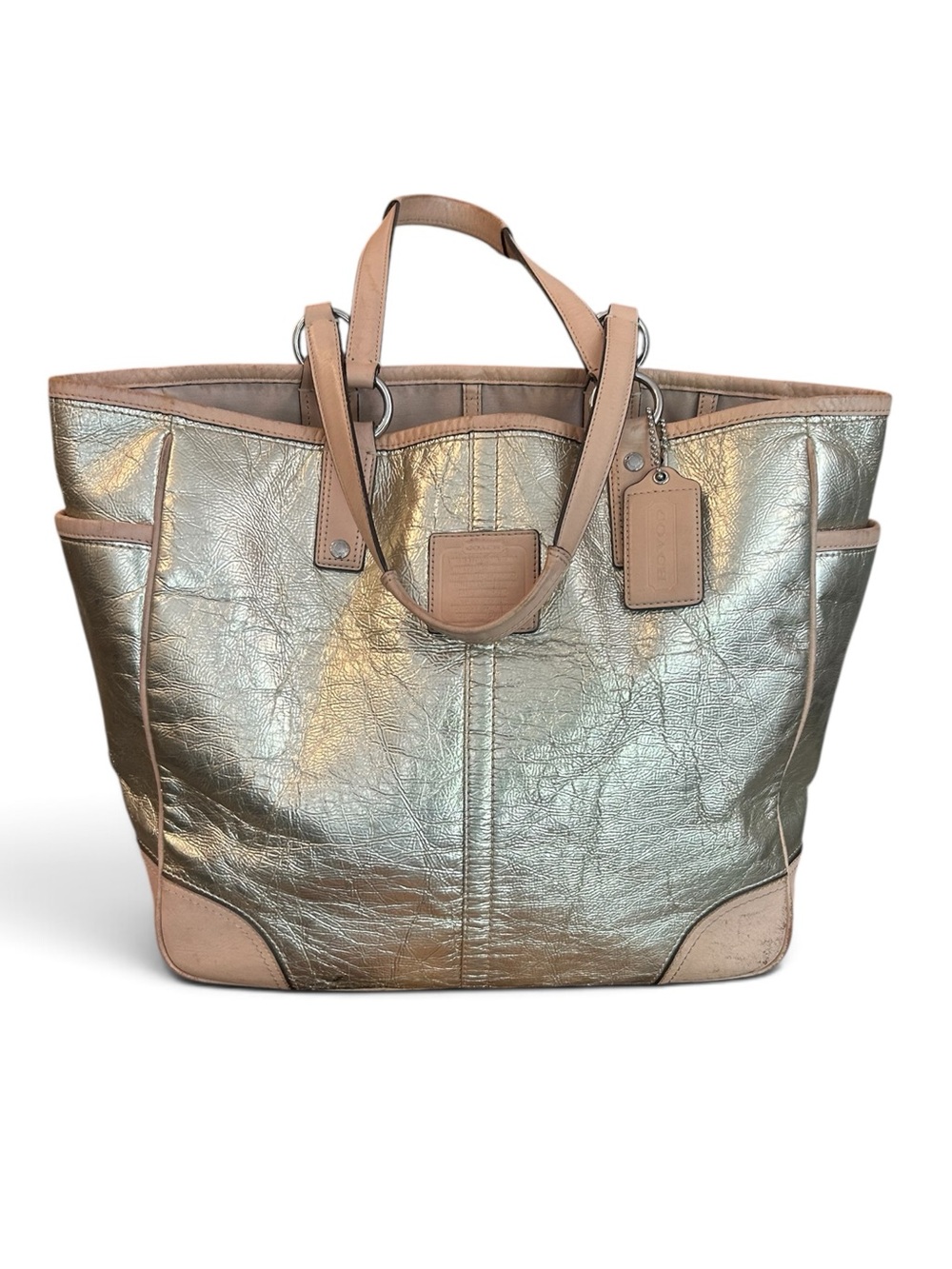 Coach Park Metro Metallic Gold Leather Tote with Tan Trim and Double Handles